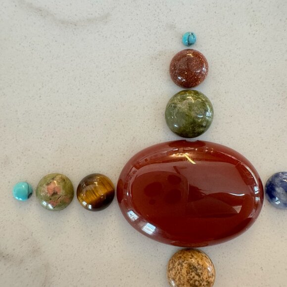 Cabochon Lot with Carnelian, Turquoise, Tigers Eye, Jasper, Onyx - Picture 7 of 15
